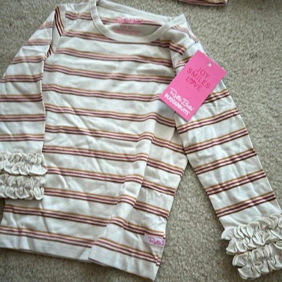 Girls 2T twins identical ruffle long sleeve shirts set lot new nwt pumpkin fall - Picture 2 of 3